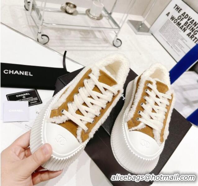 Best Quality Chanel Suede Wool Sneakers 111183 Brown