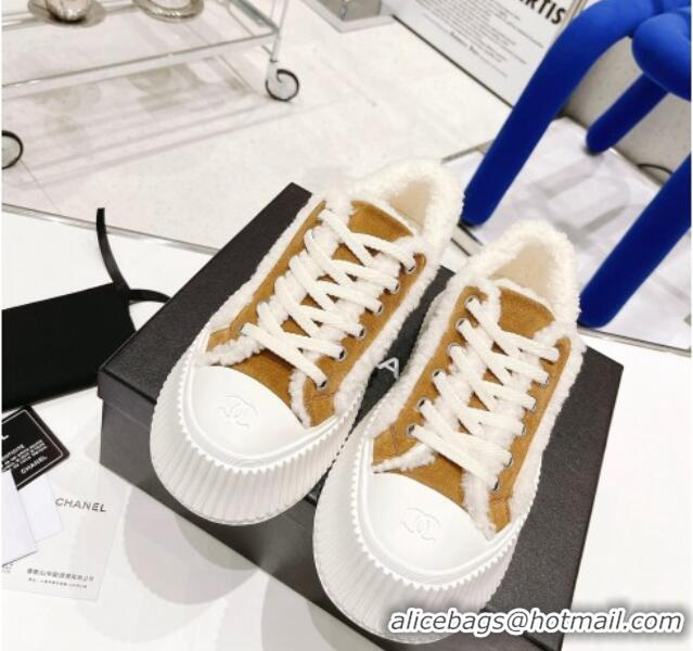 Best Quality Chanel Suede Wool Sneakers 111183 Brown