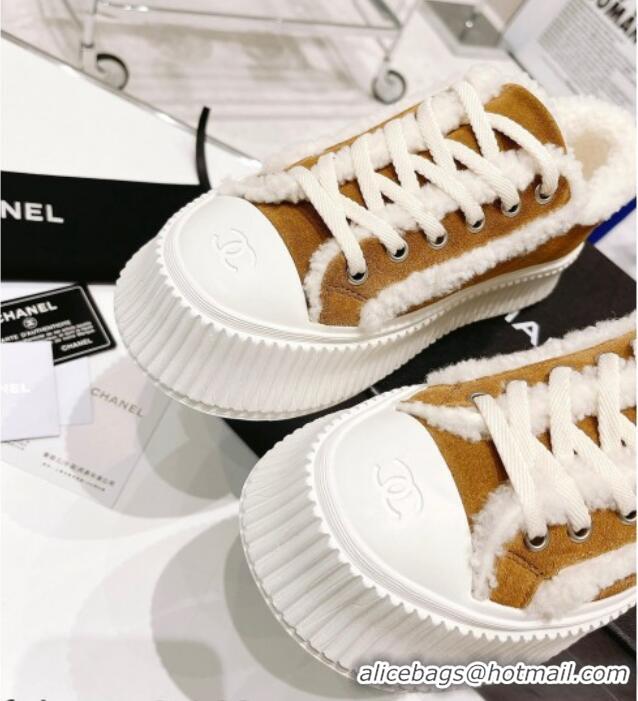 Best Quality Chanel Suede Wool Sneakers 111183 Brown