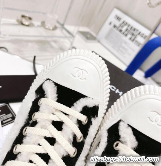 AAAAA Chanel Suede Wool Sneakers 111183 Black