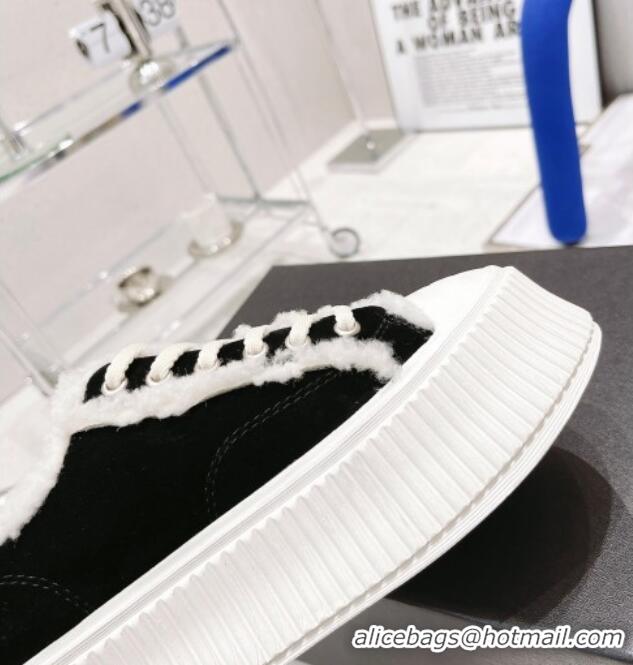 AAAAA Chanel Suede Wool Sneakers 111183 Black