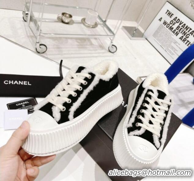 AAAAA Chanel Suede Wool Sneakers 111183 Black