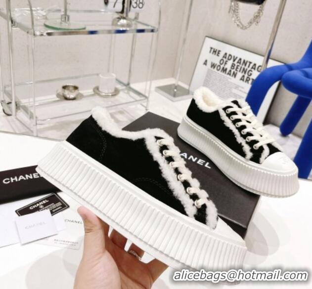 AAAAA Chanel Suede Wool Sneakers 111183 Black