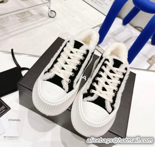 AAAAA Chanel Suede Wool Sneakers 111183 Black