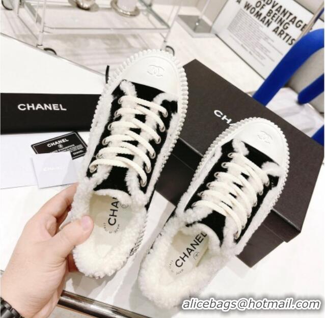 AAAAA Chanel Suede Wool Sneakers 111183 Black