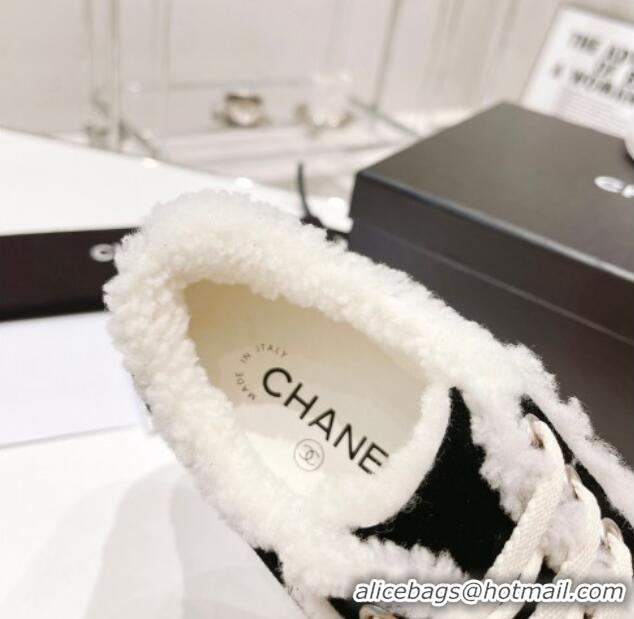 AAAAA Chanel Suede Wool Sneakers 111183 Black