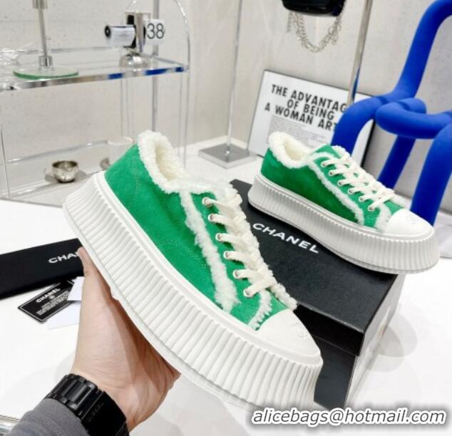 Top Quality Chanel Suede Wool Sneakers 111183 Green