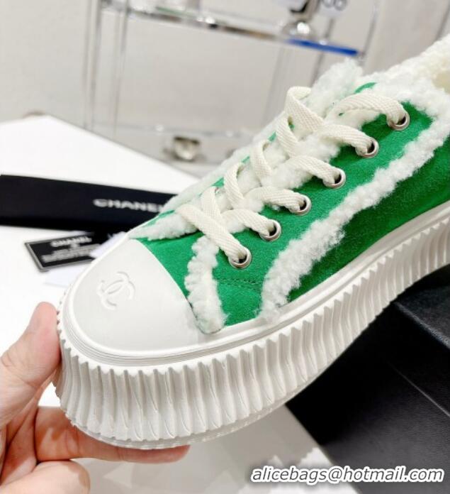 Top Quality Chanel Suede Wool Sneakers 111183 Green