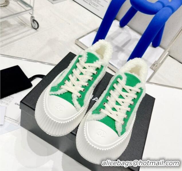 Top Quality Chanel Suede Wool Sneakers 111183 Green