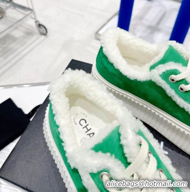 Top Quality Chanel Suede Wool Sneakers 111183 Green