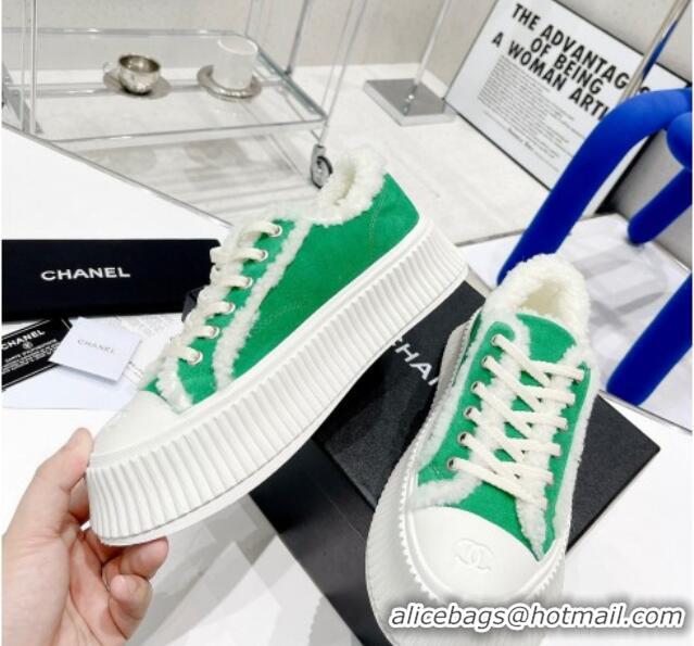 Top Quality Chanel Suede Wool Sneakers 111183 Green