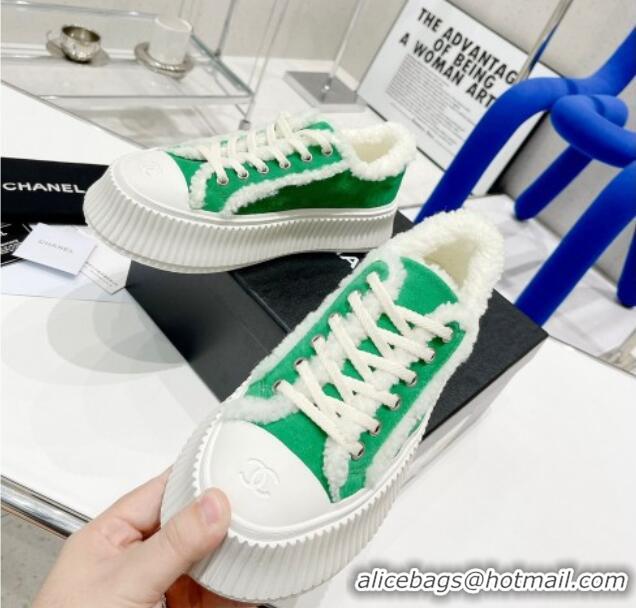 Top Quality Chanel Suede Wool Sneakers 111183 Green