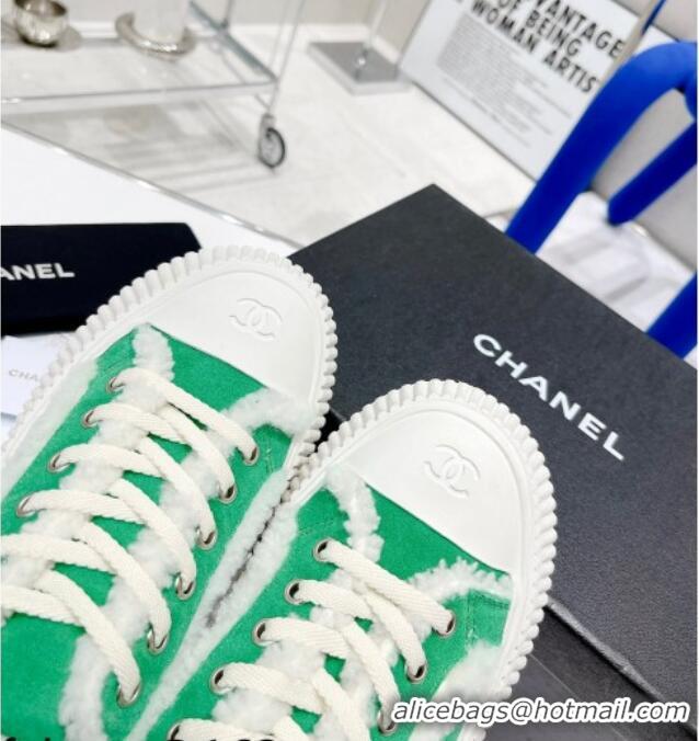 Top Quality Chanel Suede Wool Sneakers 111183 Green