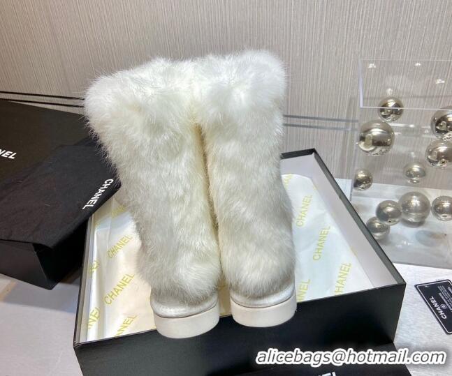 Super Quality Chanel Suede&Rabbit Fur &Wool Lining Short Boots 111184 Gray/White