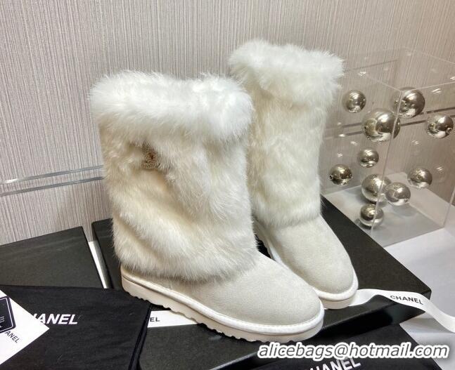 Super Quality Chanel Suede&Rabbit Fur &Wool Lining Short Boots 111184 Gray/White