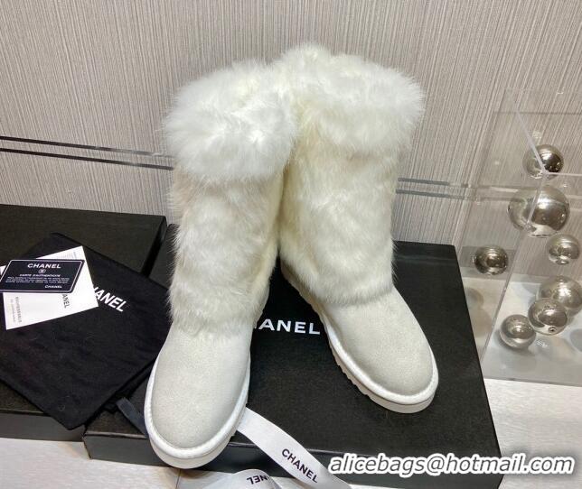 Super Quality Chanel Suede&Rabbit Fur &Wool Lining Short Boots 111184 Gray/White