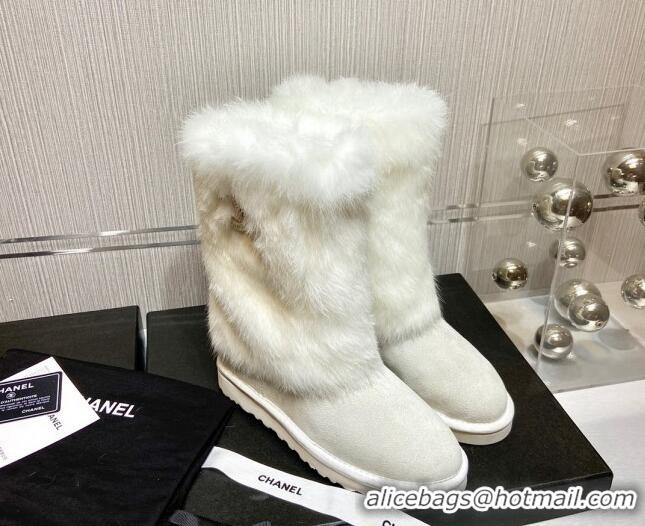 Super Quality Chanel Suede&Rabbit Fur &Wool Lining Short Boots 111184 Gray/White