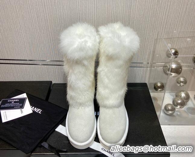 Super Quality Chanel Suede&Rabbit Fur &Wool Lining Short Boots 111184 Gray/White