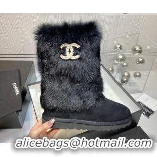 Best Price Chanel Suede&Rabbit Fur &Wool Lining Short Boots 111184 Black