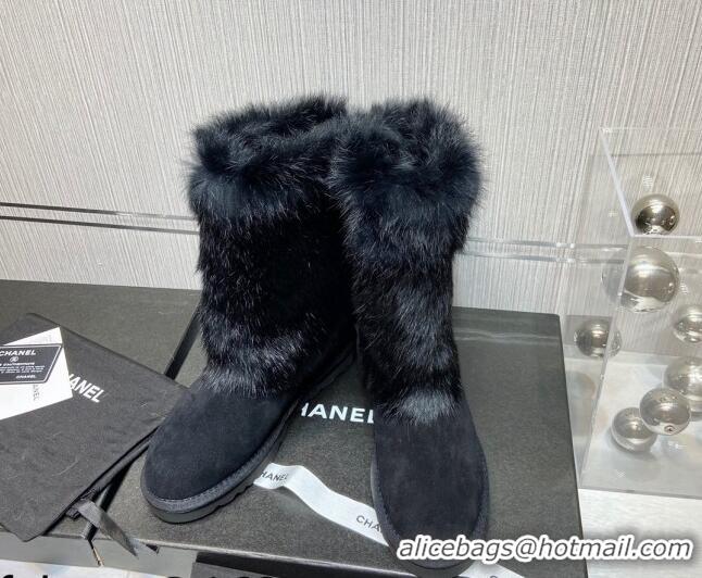 Best Price Chanel Suede&Rabbit Fur &Wool Lining Short Boots 111184 Black