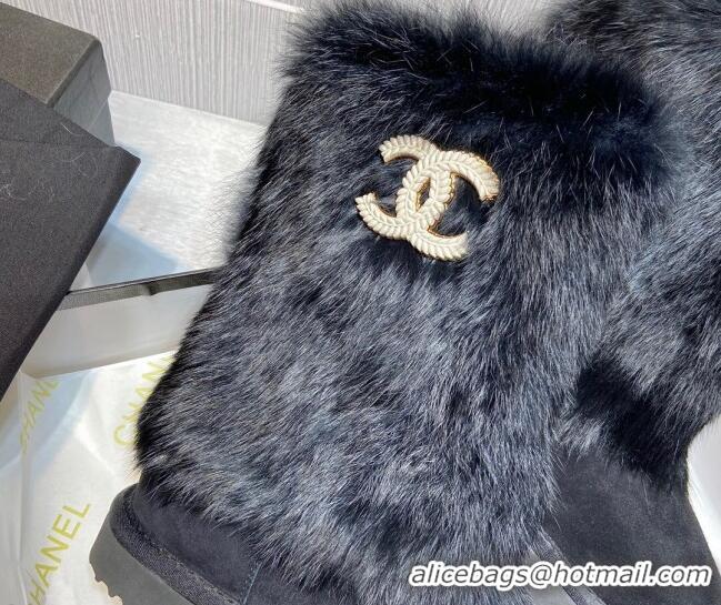 Best Price Chanel Suede&Rabbit Fur &Wool Lining Short Boots 111184 Black