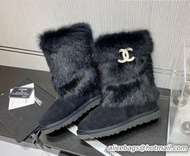 Best Price Chanel Suede&Rabbit Fur &Wool Lining Short Boots 111184 Black