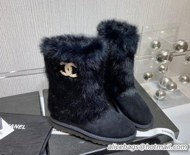 Best Price Chanel Suede&Rabbit Fur &Wool Lining Short Boots 111184 Black