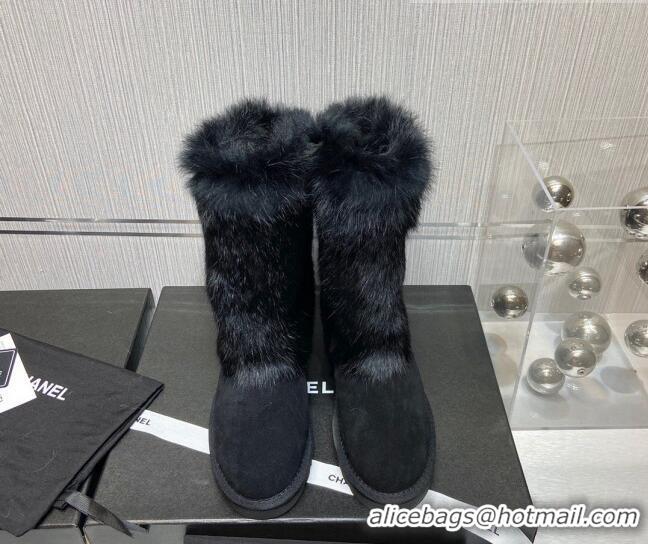 Best Price Chanel Suede&Rabbit Fur &Wool Lining Short Boots 111184 Black