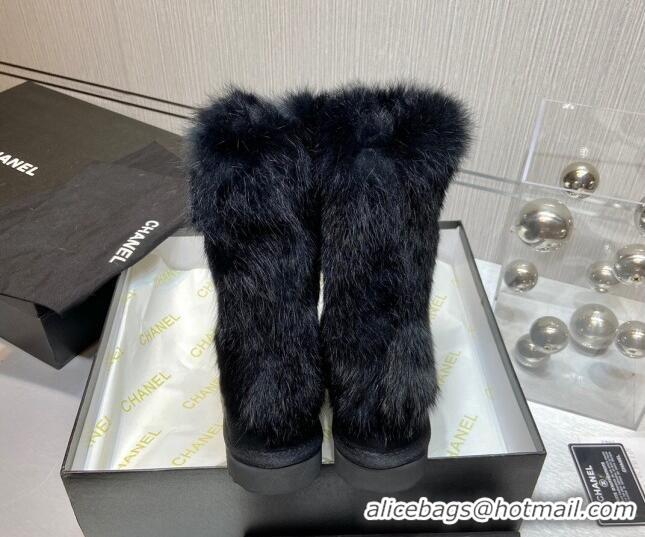 Best Price Chanel Suede&Rabbit Fur &Wool Lining Short Boots 111184 Black