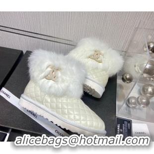 Stylish Chanel Lambskin&Rabbit Fur &Wool Lining Ankle Boots 111186 Beige