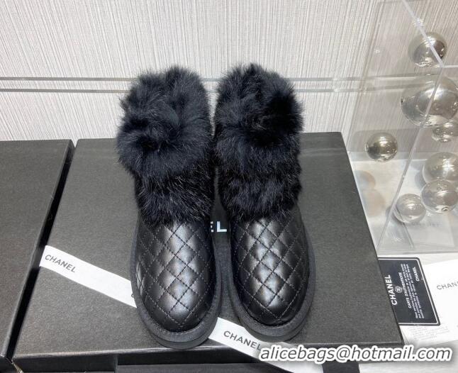 Duplicate Chanel Lambskin&Rabbit Fur &Wool Lining Ankle Boots Black 111187