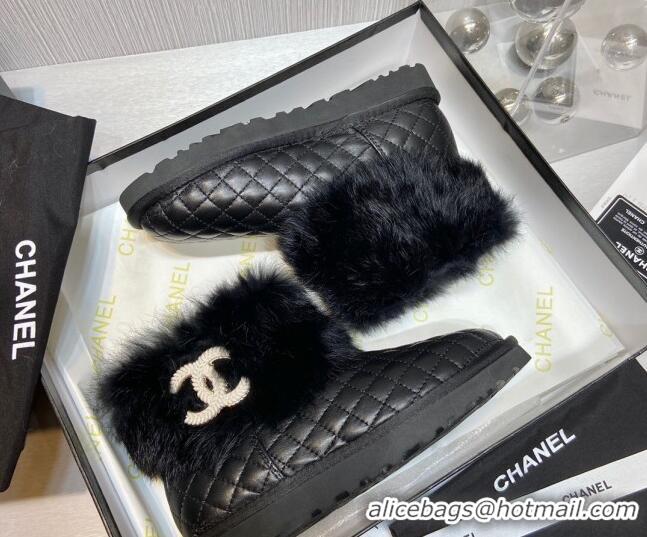 Duplicate Chanel Lambskin&Rabbit Fur &Wool Lining Ankle Boots Black 111187