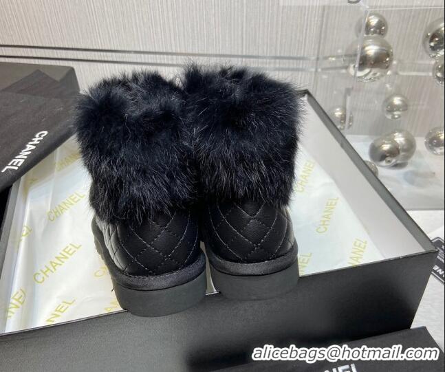 Duplicate Chanel Lambskin&Rabbit Fur &Wool Lining Ankle Boots Black 111187