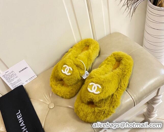 Sumptuous Chanel Fur Thong Flat Slide Sandals 111188 Green