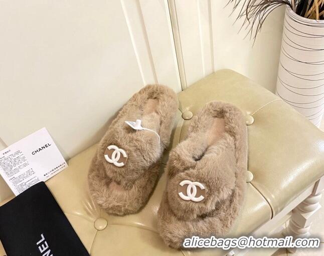 Sophisticated Chanel Fur Thong Flat Slide Sandals 111188 Brown