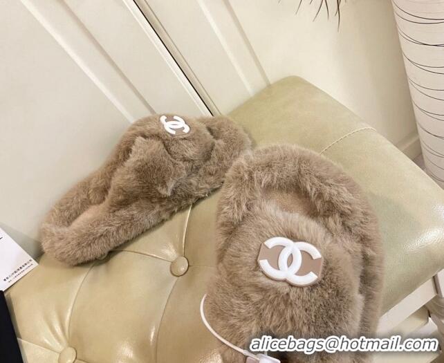 Sophisticated Chanel Fur Thong Flat Slide Sandals 111188 Brown