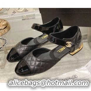 Duplicate Chanel Lambskin CC Buckle Ballerinas G38441 Black