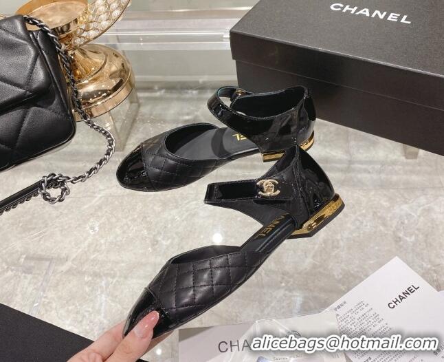 Duplicate Chanel Lambskin CC Buckle Ballerinas G38441 Black