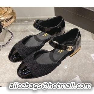 Top Quality Chanel Tweed CC Buckle Ballerinas G38441 Black