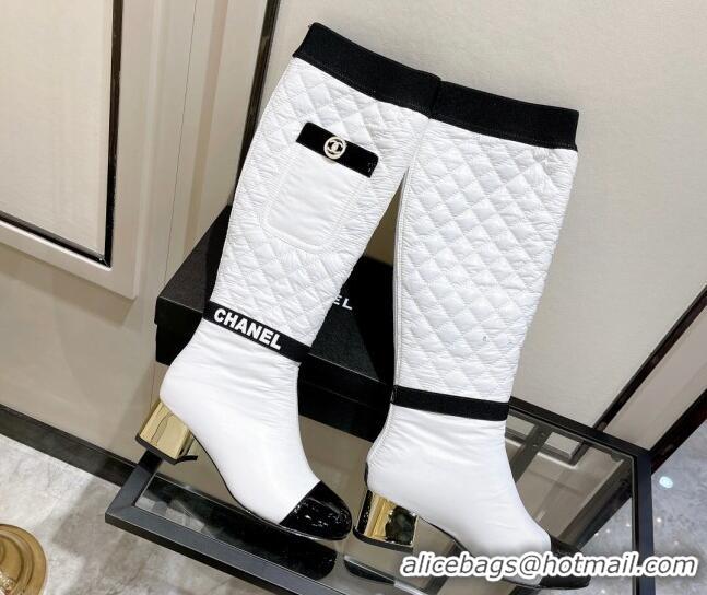 New Style Chanel Mixed Fibers High Boots G38428 White