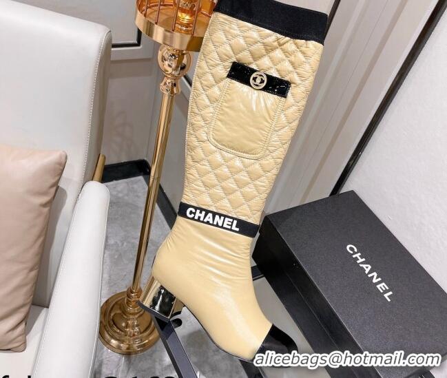 Best Design Chanel Mixed Fibers High Boots G38428 Beige