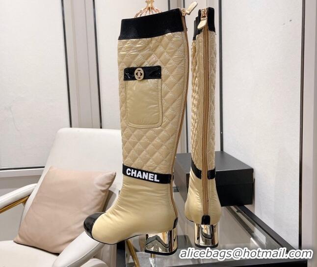 Best Design Chanel Mixed Fibers High Boots G38428 Beige