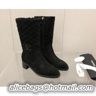 Top Quality Chanel Suede Short Boots 4.5cm 111110 Black