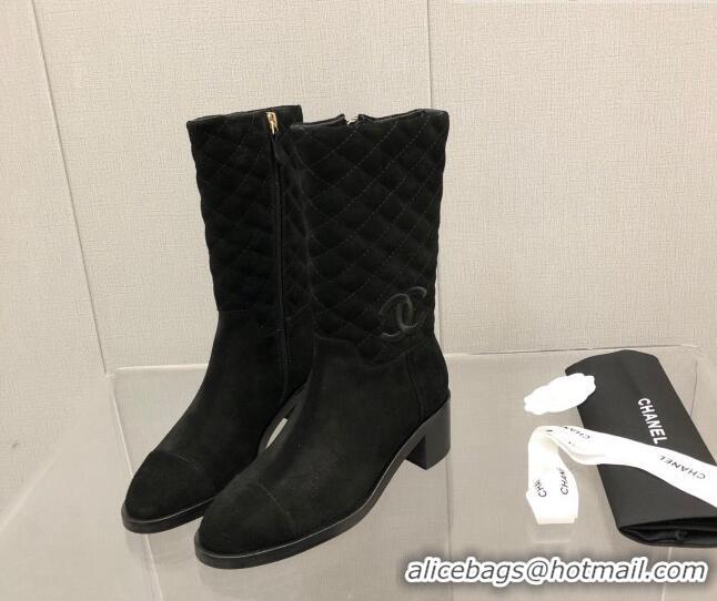 Top Quality Chanel Suede Short Boots 4.5cm 111110 Black