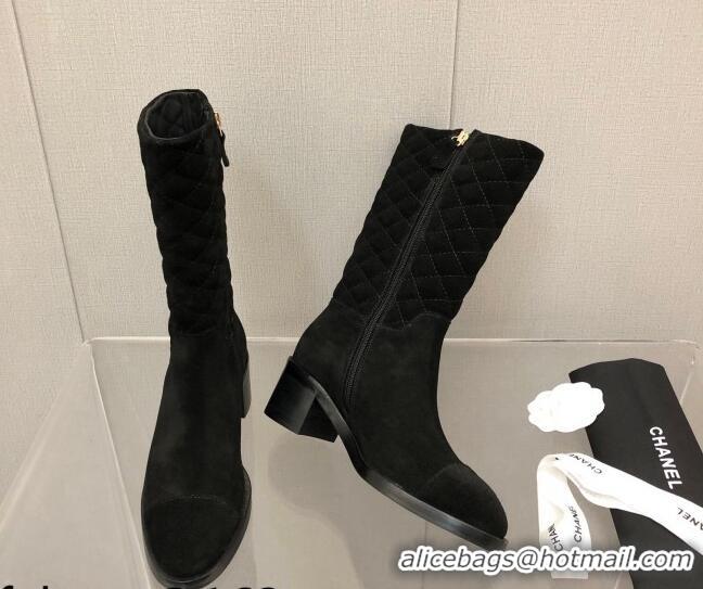 Top Quality Chanel Suede Short Boots 4.5cm 111110 Black