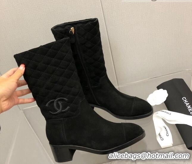 Top Quality Chanel Suede Short Boots 4.5cm 111110 Black