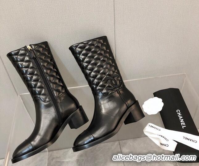 Low Price Chanel Leather Short Boots 4.5cm 111112 Black