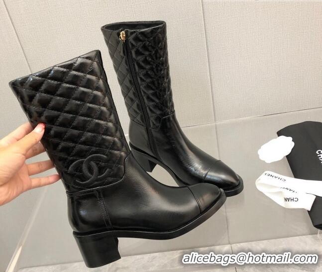 Low Price Chanel Leather Short Boots 4.5cm 111112 Black