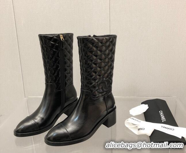 Low Price Chanel Leather Short Boots 4.5cm 111112 Black