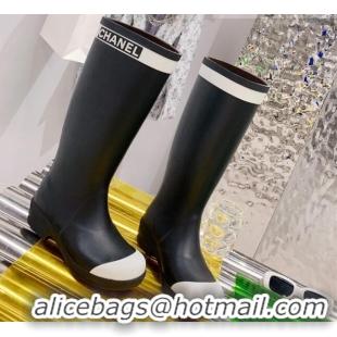 Low Cost Chanel Rain High Boots G38355 Black/White